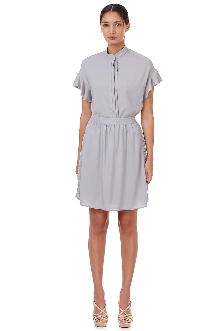 Light Grey Ruched Skirt by Genes Lecoanet Hemant