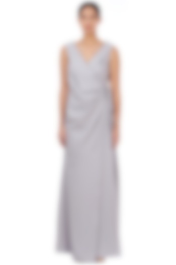 Light Grey Maxi Wrap Dress by Genes Lecoanet Hemant