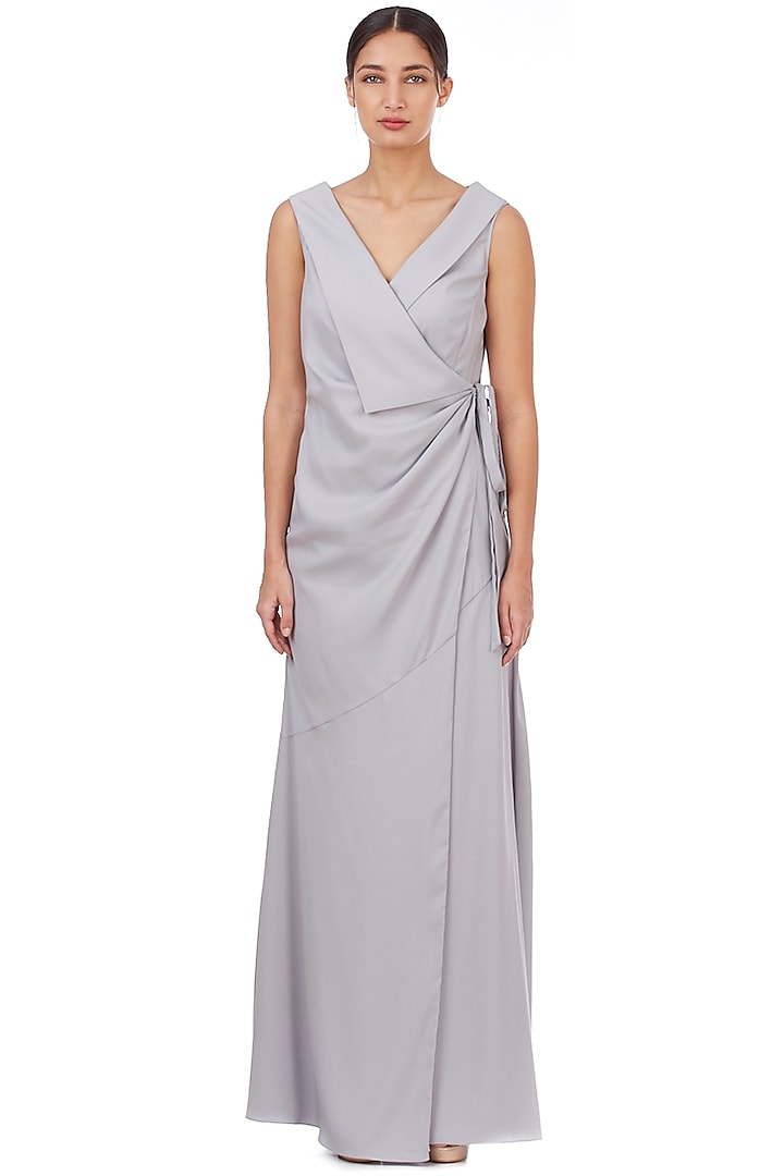 Light Grey Maxi Wrap Dress by Genes Lecoanet Hemant