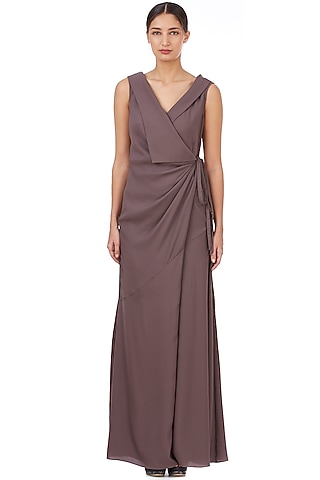 Charcoal Maxi Wrap Dress by Genes Lecoanet Hemant