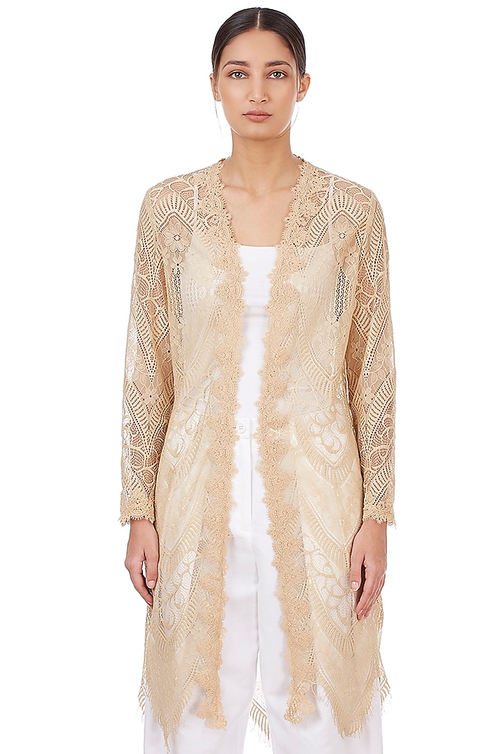 Beige Lace Jacket by Genes Lecoanet Hemant at Pernia's Pop Up Shop