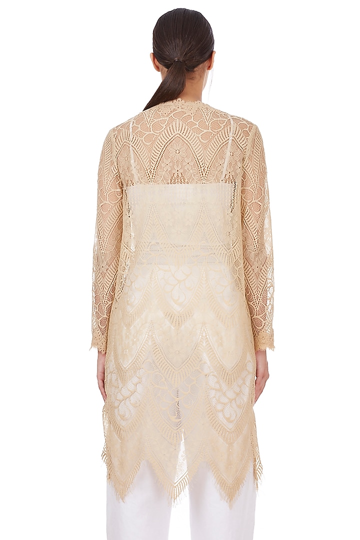 Beige Lace Jacket by Genes Lecoanet Hemant at Pernia's Pop Up Shop