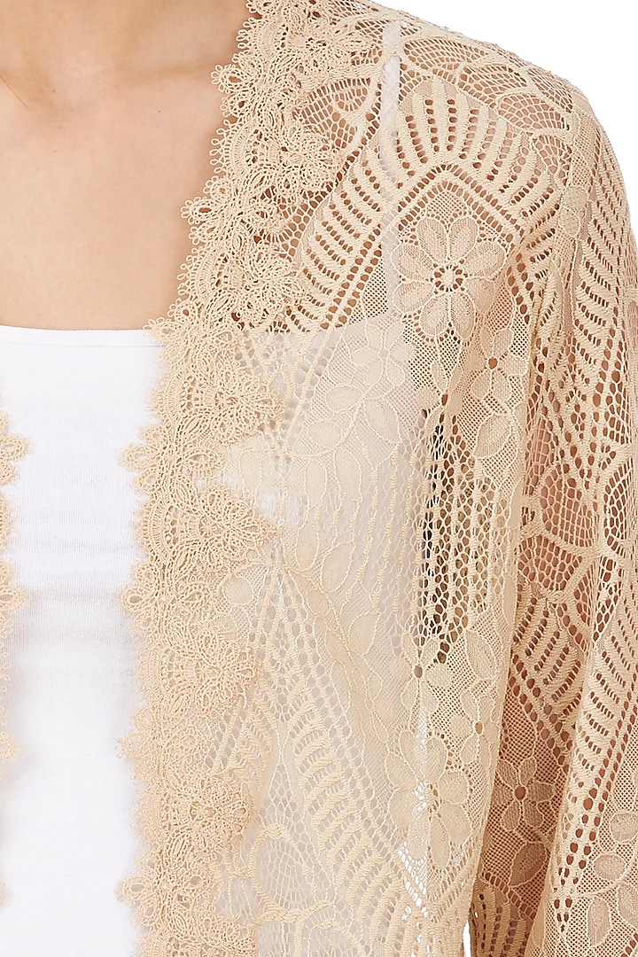 Beige Lace Jacket by Genes Lecoanet Hemant at Pernia's Pop Up Shop