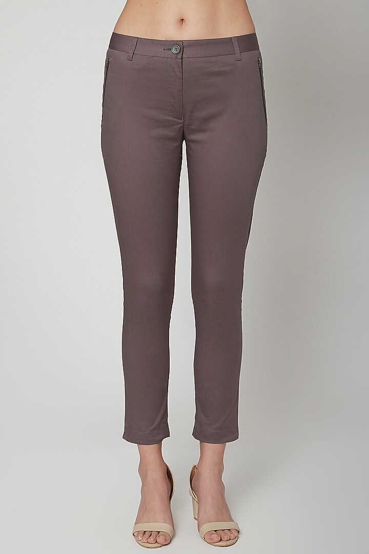 Charcoal Grey Poly Twill Chino Pants by Genes Lecoanet Hemant at Pernia's Pop Up Shop