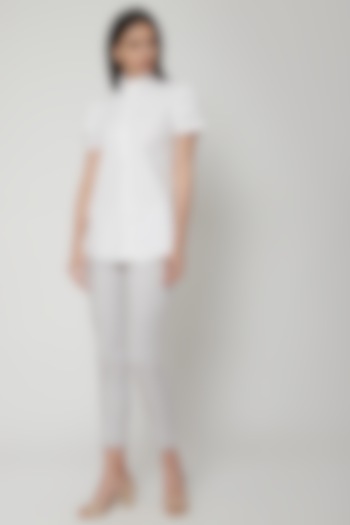 White Poplin Shirt With Ruching by Genes Lecoanet Hemant