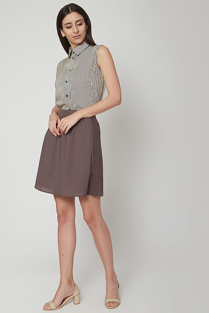 Charcoal Grey Skirt With Ruching by Genes Lecoanet Hemant at Pernia's Pop Up Shop