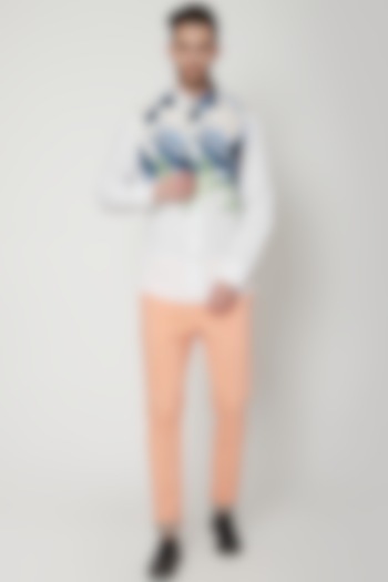 White Party Wear Shirt WIth Abstract Floral Print by Genes Lecoanet Hemant Men at Pernia's Pop Up Shop