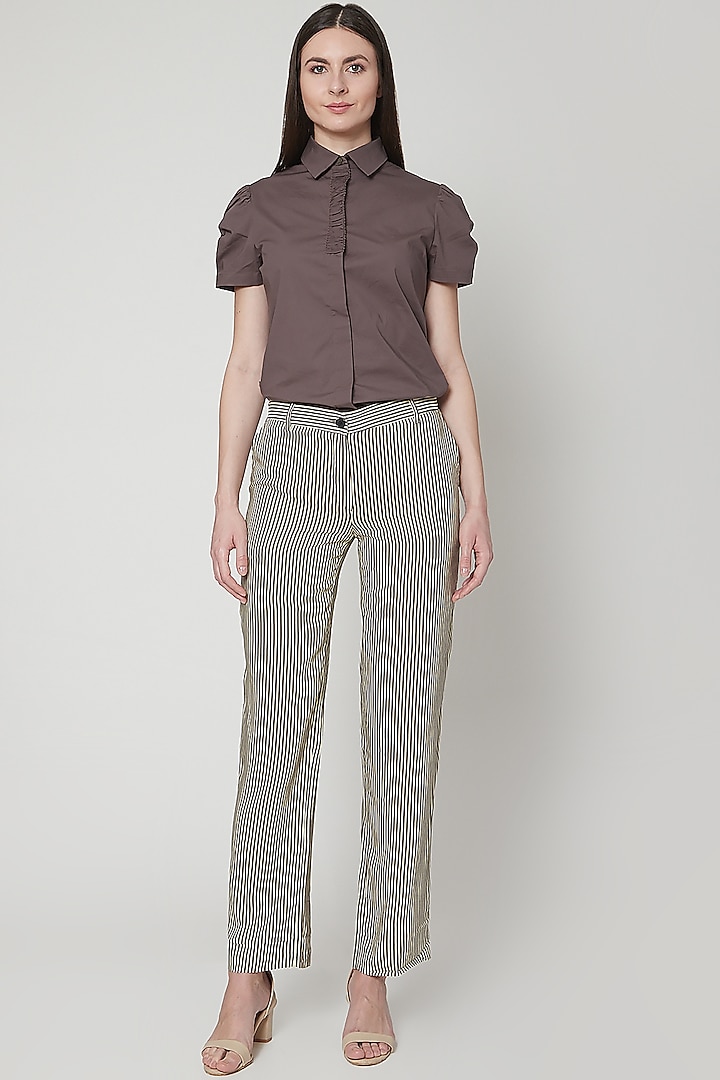 Charcoal Grey Trousers With Stripes by Genes Lecoanet Hemant