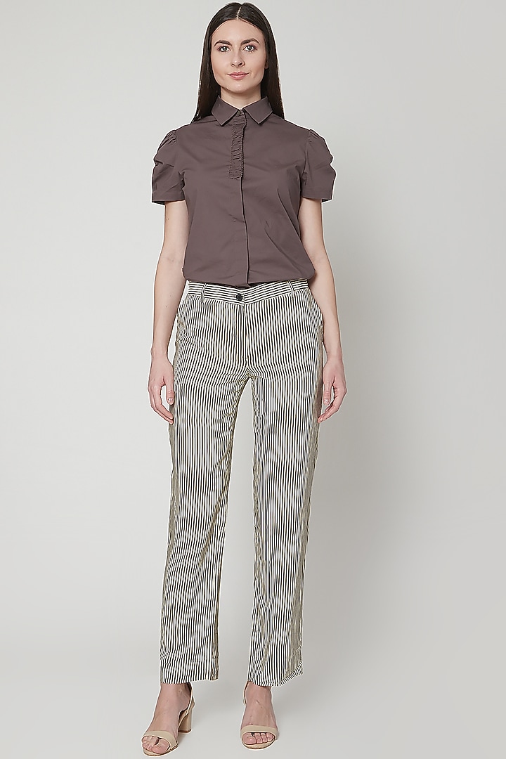 Charcoal Grey Trousers With Stripes by Genes Lecoanet Hemant at Pernia's Pop Up Shop