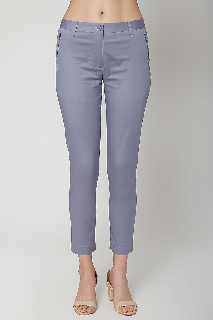 Blue Cotton Twill Chino Pants by Genes Lecoanet Hemant at Pernia's Pop Up Shop