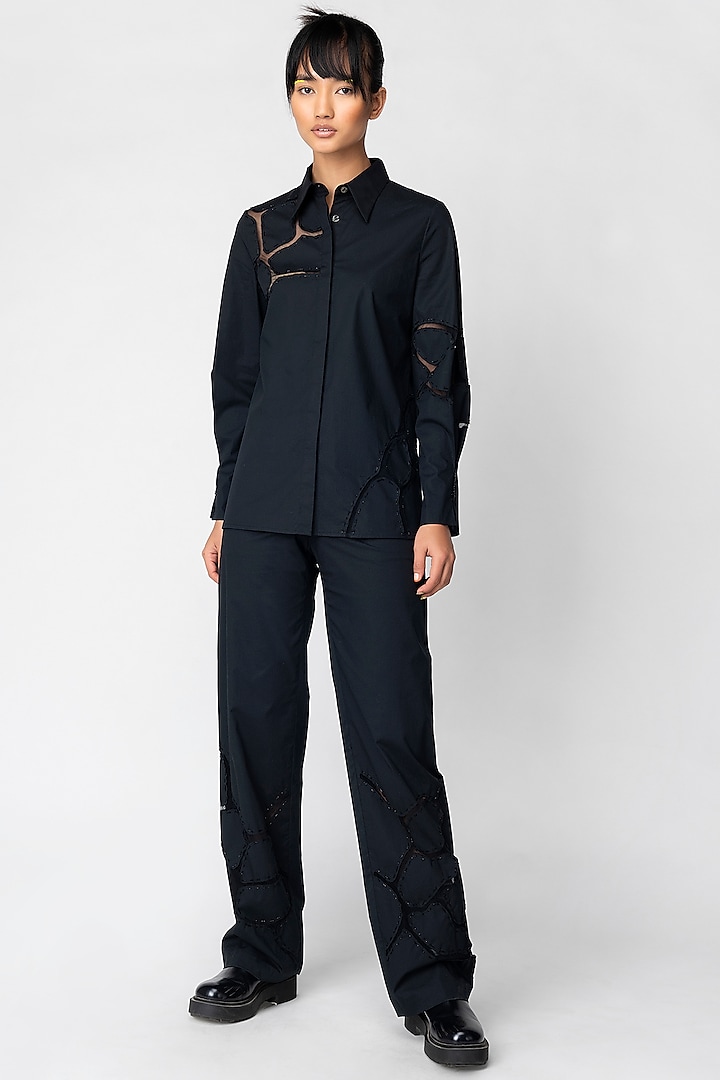 Black Embroidered Shirt by Genes Lecoanet Hemant