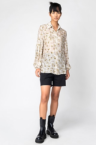 Sand Checkered Shirt by Genes Lecoanet Hemant
