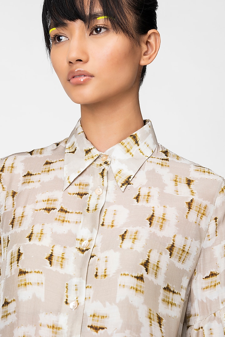 Sand Checkered Shirt by Genes Lecoanet Hemant at Pernia's Pop Up Shop