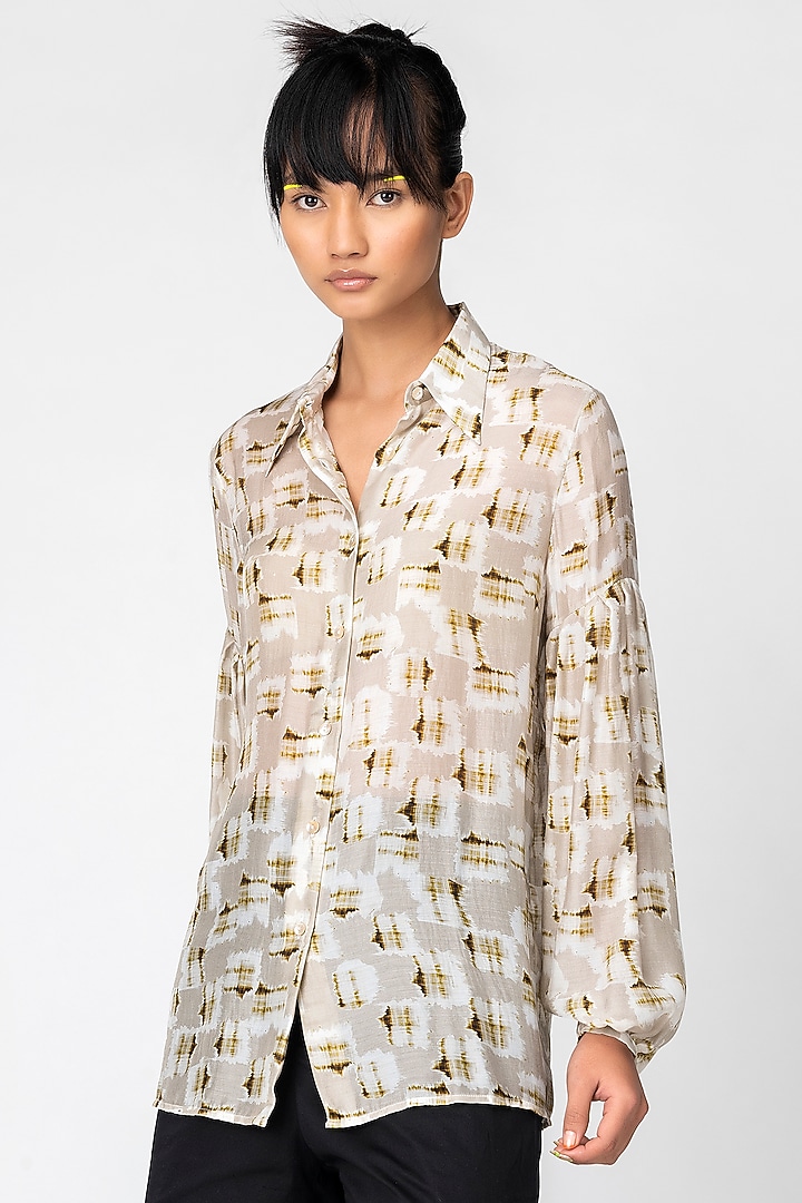 Sand Checkered Shirt by Genes Lecoanet Hemant at Pernia's Pop Up Shop