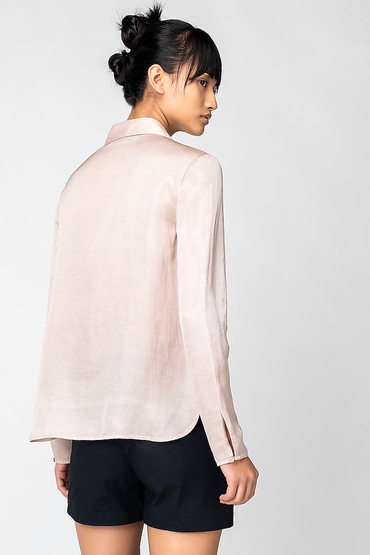 Goan Sand Satin Embroidered Shirt by Genes Lecoanet Hemant at Pernia's Pop Up Shop