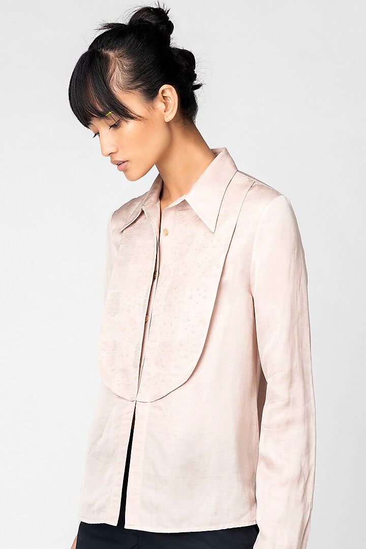 Goan Sand Satin Embroidered Shirt by Genes Lecoanet Hemant at Pernia's Pop Up Shop