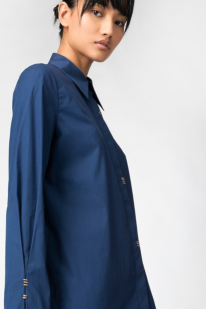 Marine Blue Cotton Shirt by Genes Lecoanet Hemant at Pernia's Pop Up Shop