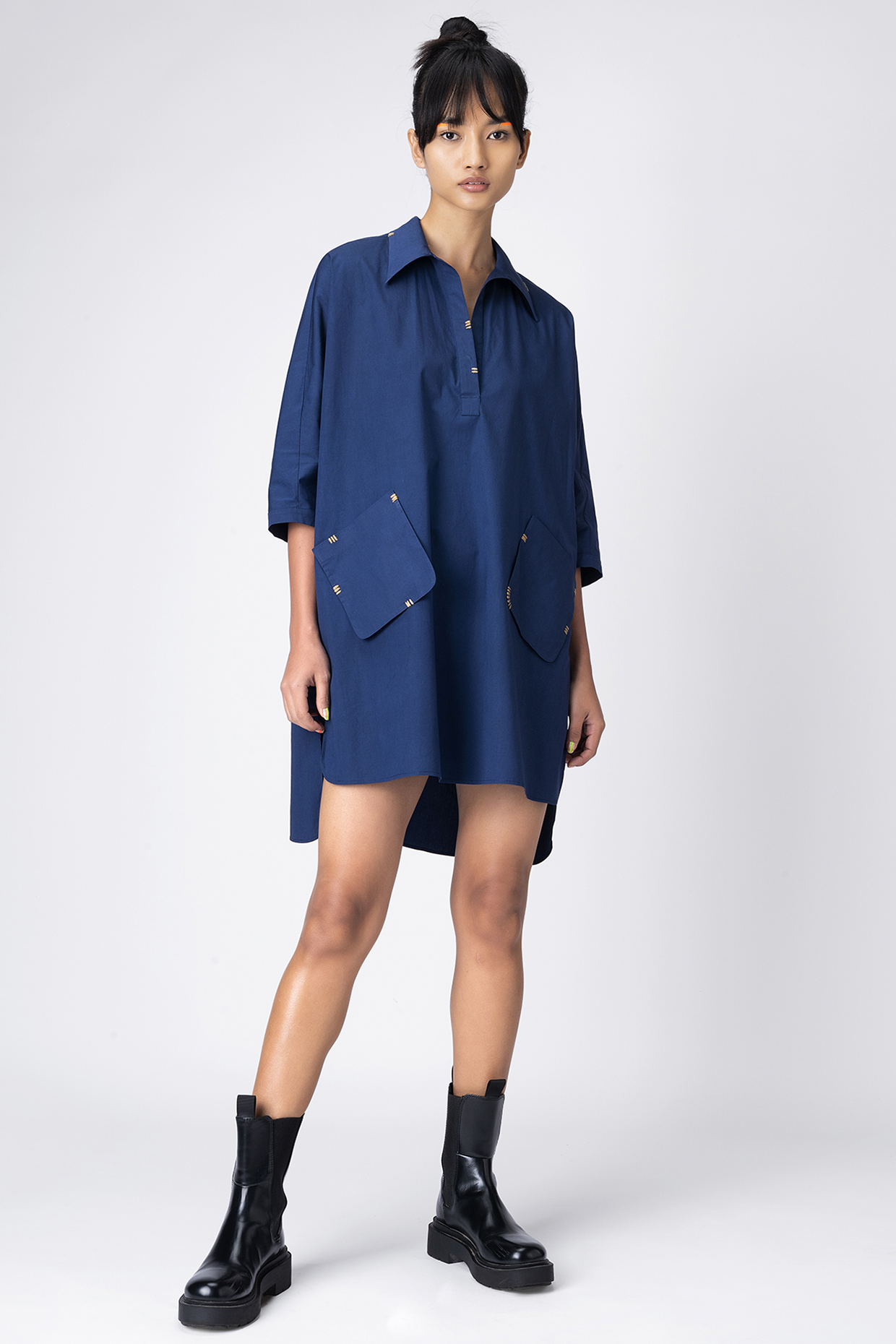 Marine Blue Cotton Tunic by Genes Lecoanet Hemant