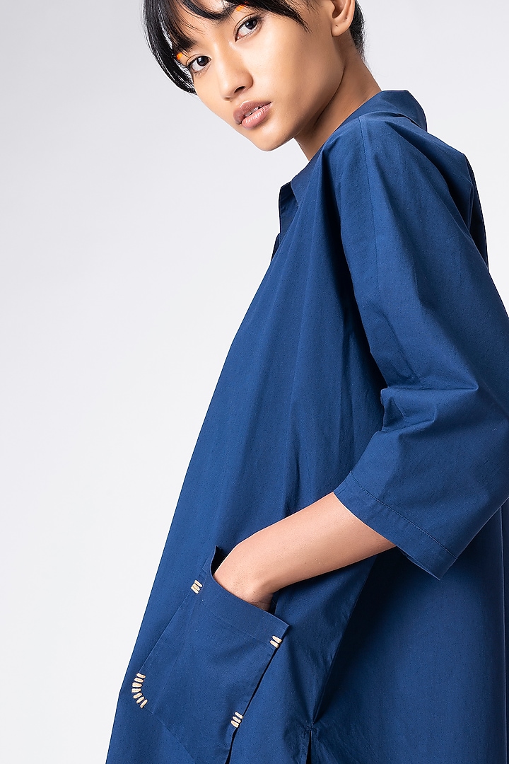 Marine Blue Cotton Tunic by Genes Lecoanet Hemant at Pernia's Pop Up Shop