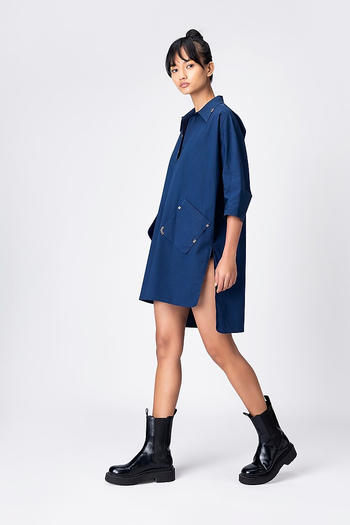 Marine Blue Cotton Tunic by Genes Lecoanet Hemant at Pernia's Pop Up Shop