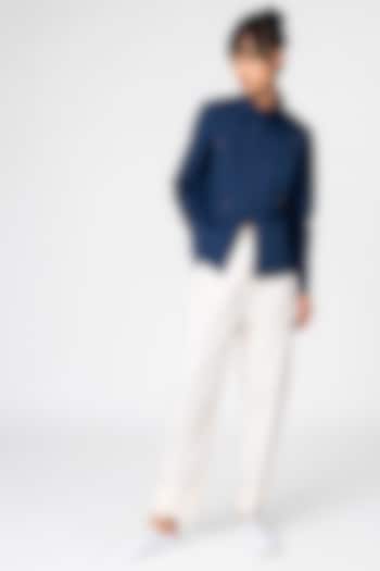 Marine Blue Cotton Shirt by Genes Lecoanet Hemant at Pernia's Pop Up Shop