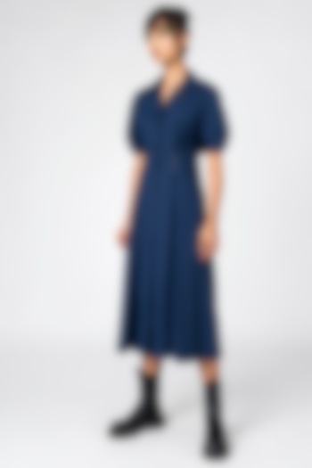 Marine Blue Embroidered Dress by Genes Lecoanet Hemant