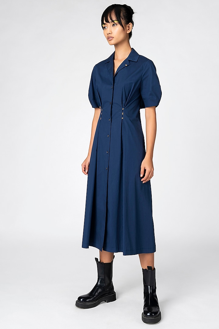 Marine Blue Embroidered Dress by Genes Lecoanet Hemant