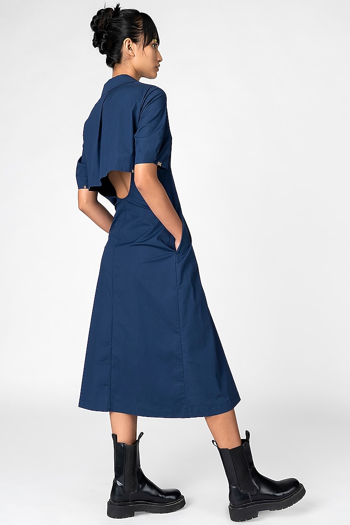 Marine Blue Embroidered Summer Dress by Genes Lecoanet Hemant at Pernia's Pop Up Shop