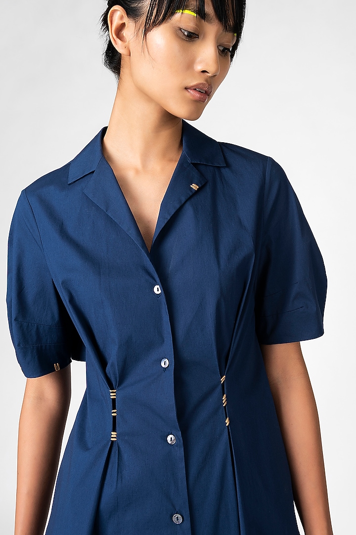Marine Blue Embroidered Summer Dress by Genes Lecoanet Hemant at Pernia's Pop Up Shop
