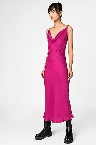Orchid Satin Embroidered Dress by Genes Lecoanet Hemant