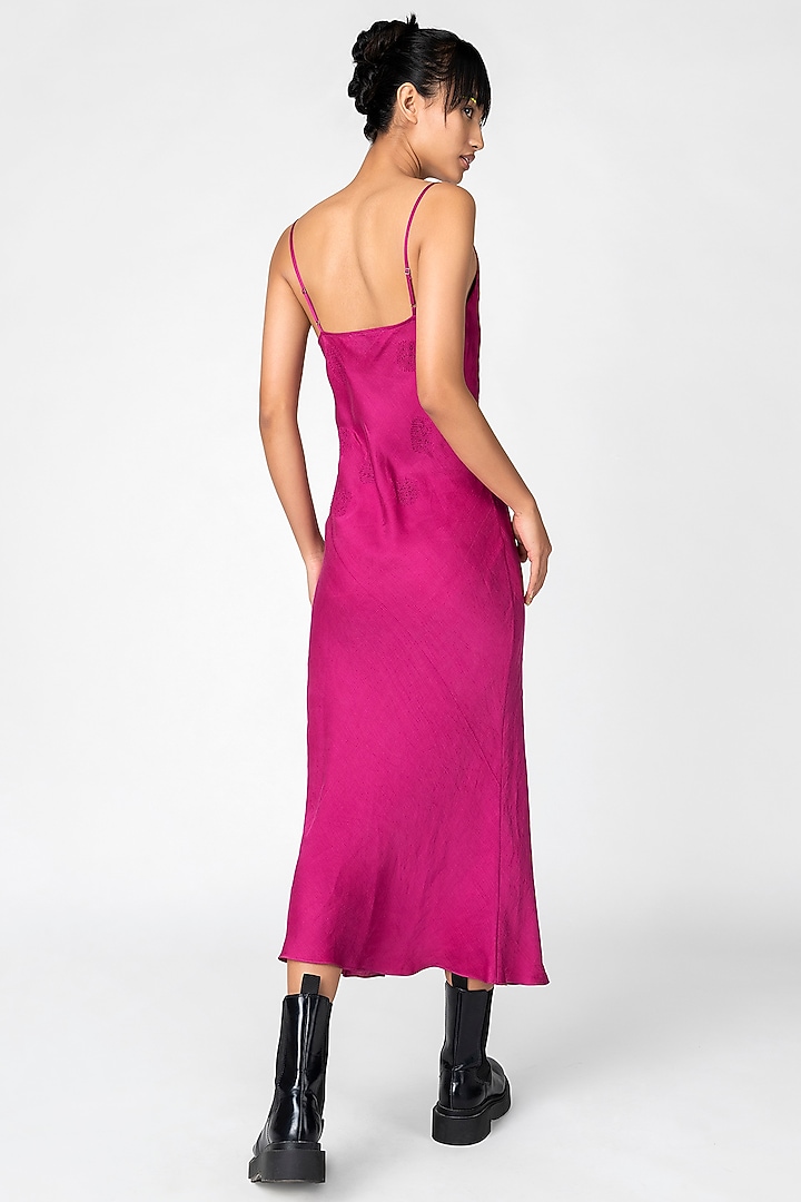 Orchid Satin Embroidered Summer Dress by Genes Lecoanet Hemant at Pernia's Pop Up Shop