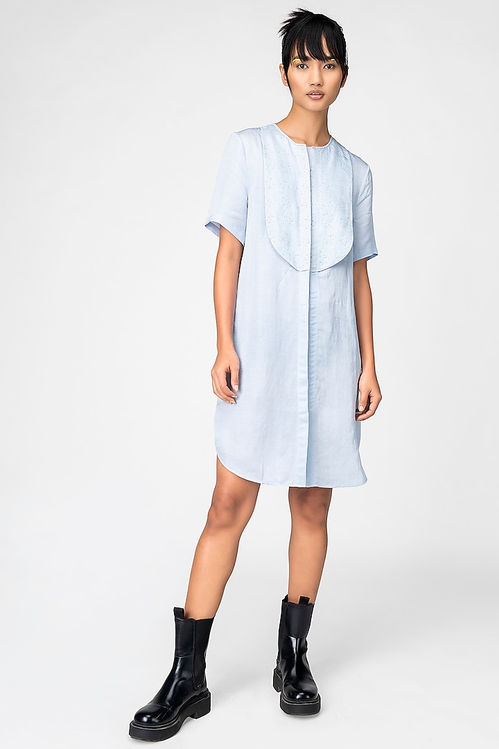 Blue Ciel Embroidered Dress by Genes Lecoanet Hemant