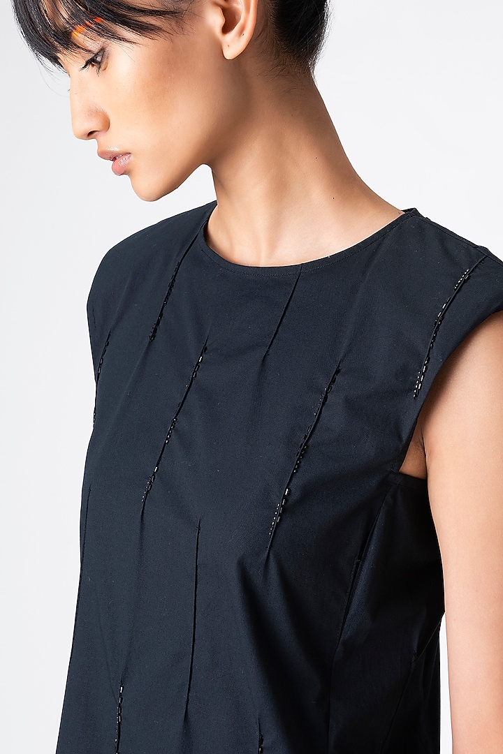 Midnight Black Embroidered Summer Dress by Genes Lecoanet Hemant at Pernia's Pop Up Shop