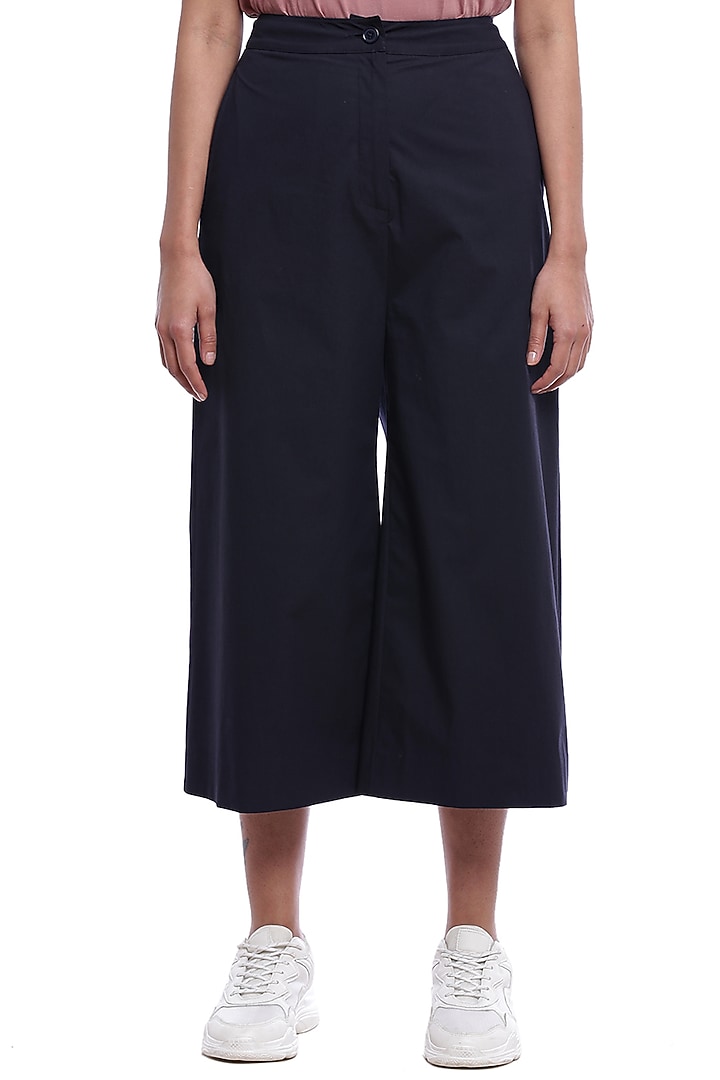 Navy Cotton Culottes Pants by Genes Lecoanet Hemant at Pernia's Pop Up Shop