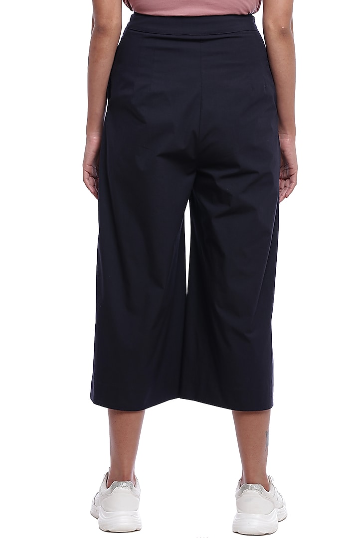 Navy Cotton Culottes Pants by Genes Lecoanet Hemant at Pernia's Pop Up Shop