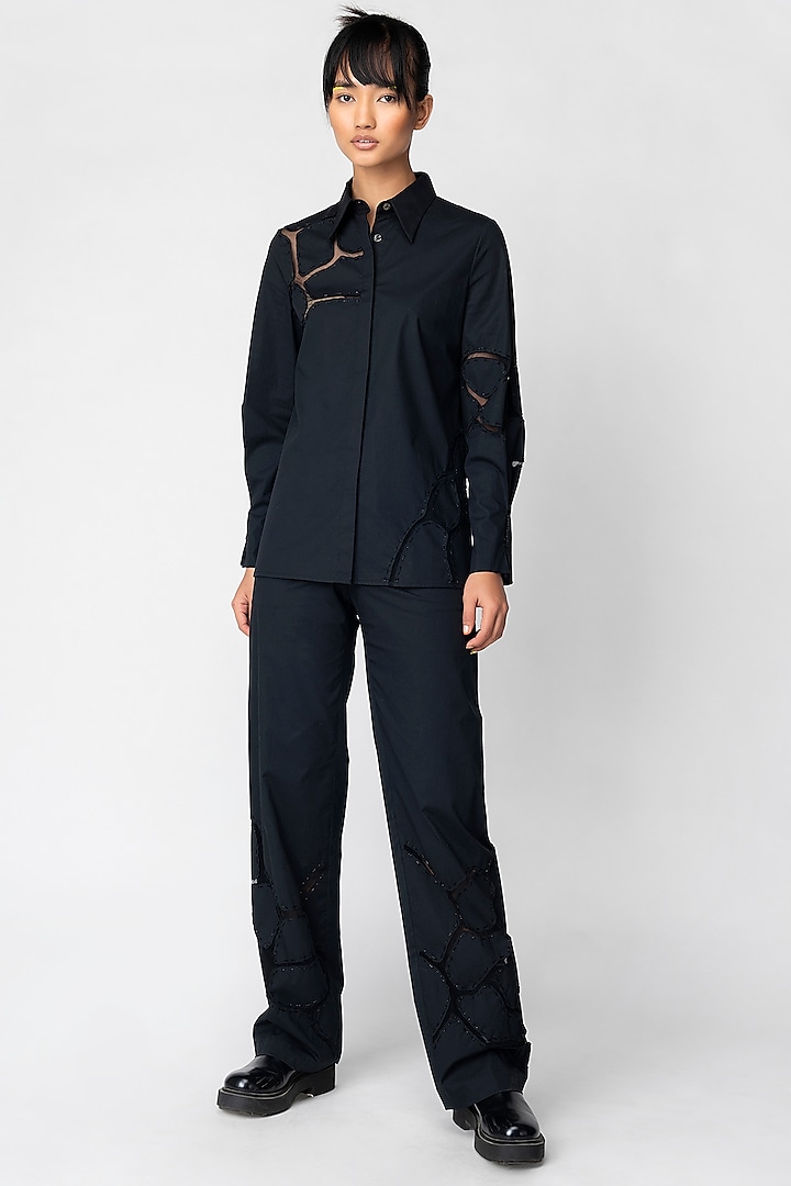 Black Embroidered Trousers by Genes Lecoanet Hemant