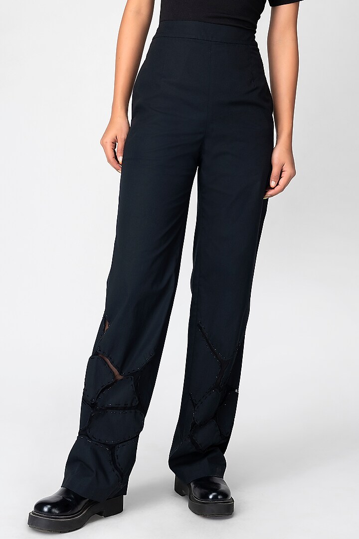 Black Embroidered Trousers by Genes Lecoanet Hemant at Pernia's Pop Up Shop