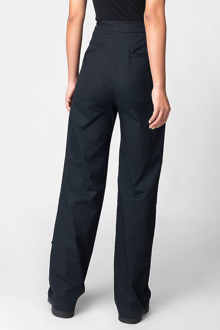 Black Embroidered Trousers by Genes Lecoanet Hemant at Pernia's Pop Up Shop