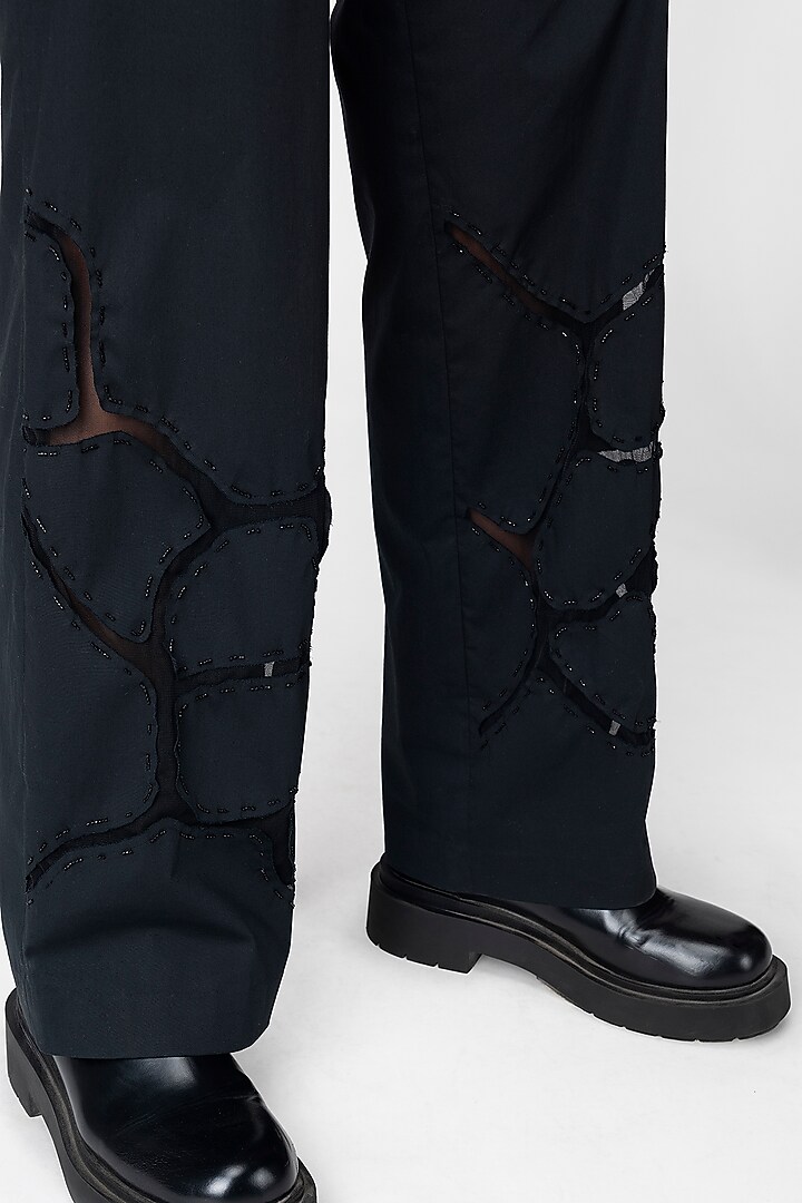 Black Embroidered Trousers by Genes Lecoanet Hemant at Pernia's Pop Up Shop