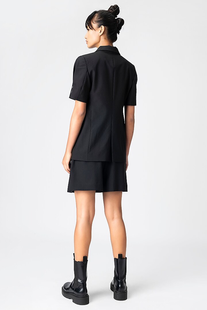Midnight Black Pleated Jacket by Genes Lecoanet Hemant at Pernia's Pop Up Shop