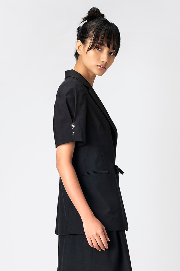Midnight Black Pleated Jacket by Genes Lecoanet Hemant at Pernia's Pop Up Shop