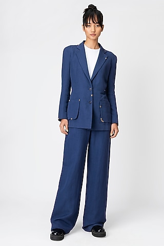 Marine Blue Linen Jacket by Genes Lecoanet Hemant