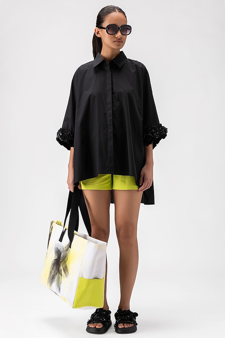 Black Cotton Poplin Oversized Shirt by Genes Lecoanet Hemant at Pernia's Pop Up Shop