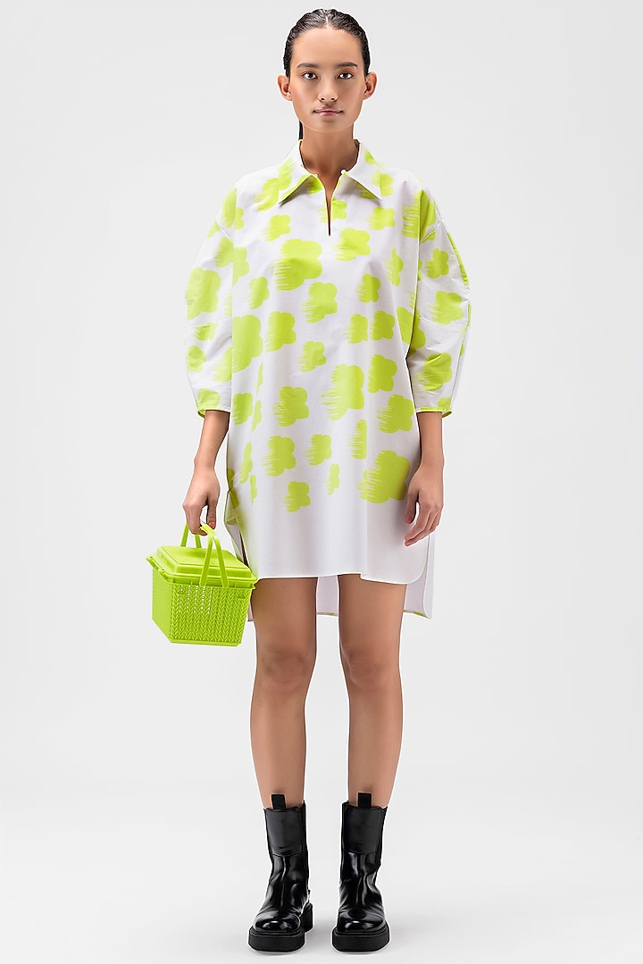 Lime Cotton Poplin Printed Tunic Shirt by Genes Lecoanet Hemant