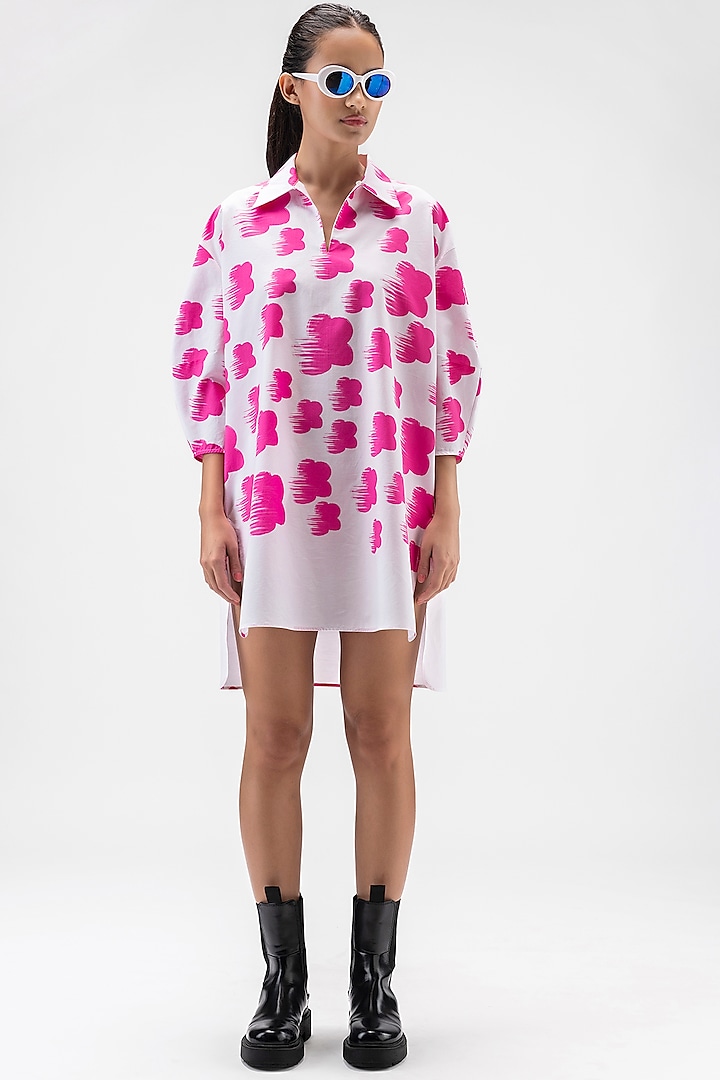 Pink Cotton Poplin Printed Tunic Shirt by Genes Lecoanet Hemant