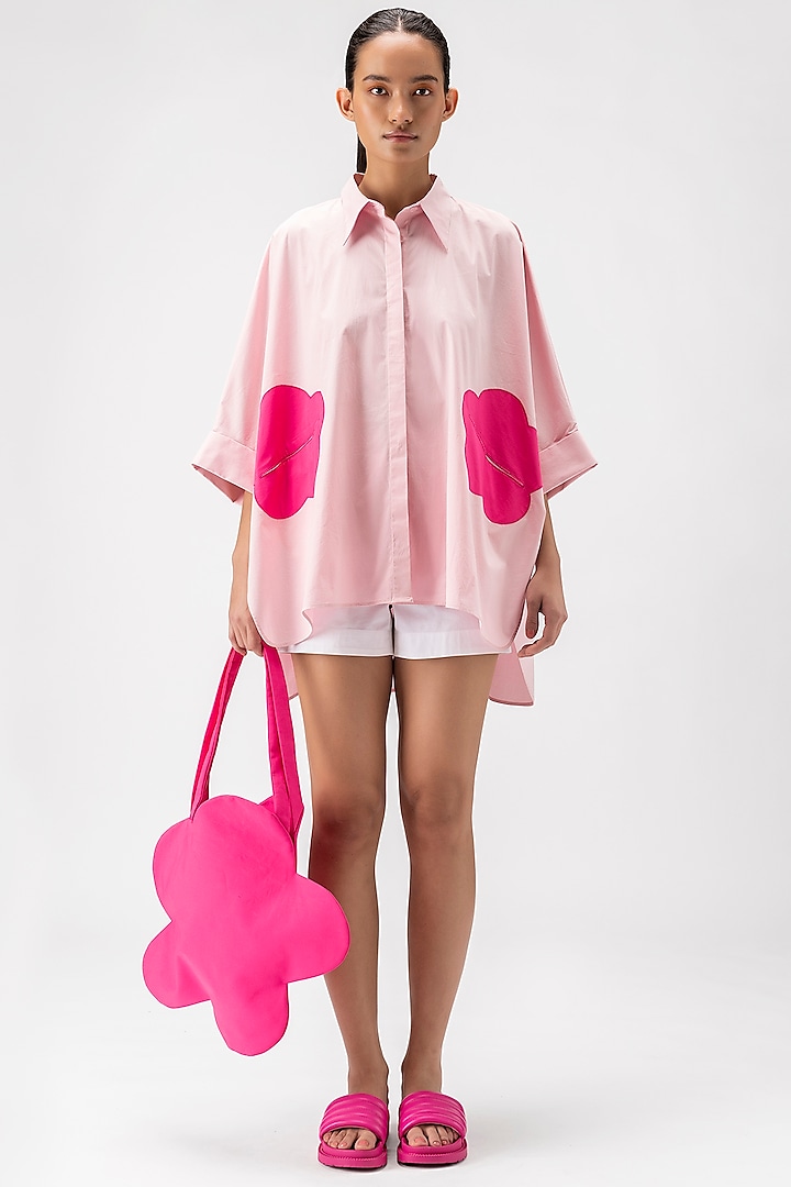 Pink Cotton Poplin Oversized Shirt by Genes Lecoanet Hemant