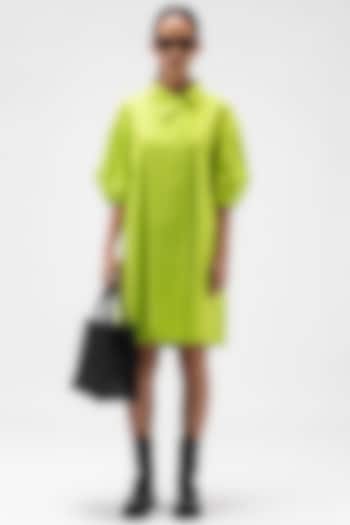 Lime Green Cotton Poplin A-Line Dress by Genes Lecoanet Hemant at Pernia's Pop Up Shop