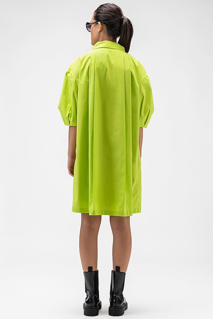Lime Green Cotton Poplin A-Line Summer Dress by Genes Lecoanet Hemant at Pernia's Pop Up Shop