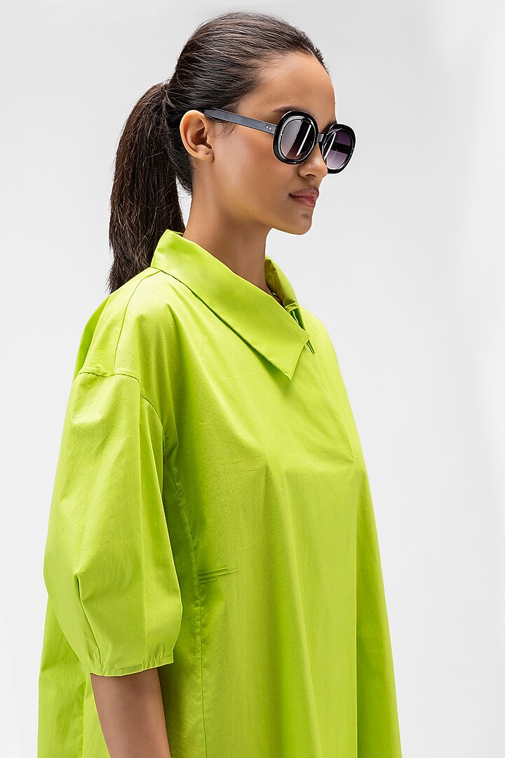 Lime Green Cotton Poplin A-Line Summer Dress by Genes Lecoanet Hemant at Pernia's Pop Up Shop