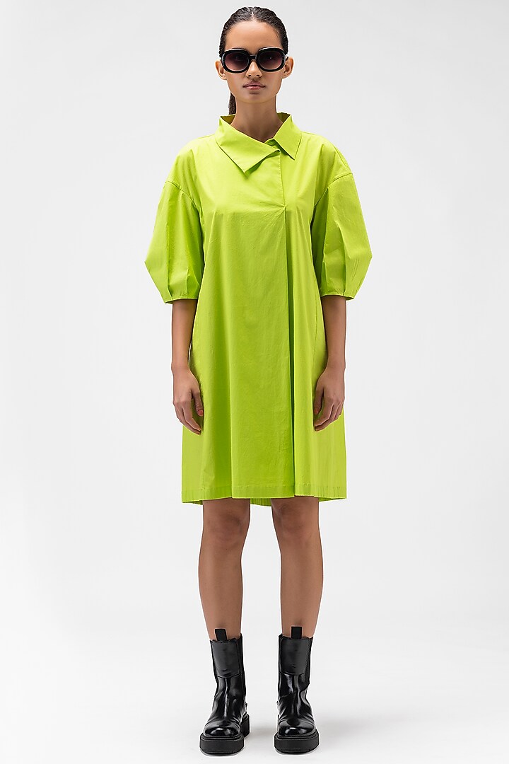 Lime Green Cotton Poplin A-Line Summer Dress by Genes Lecoanet Hemant at Pernia's Pop Up Shop